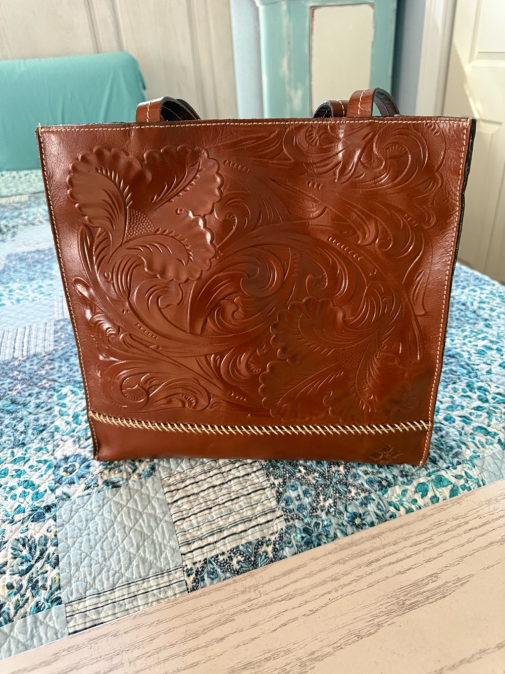 Patricia Nash Toscano Embossed Leather Tote in Florence Brown